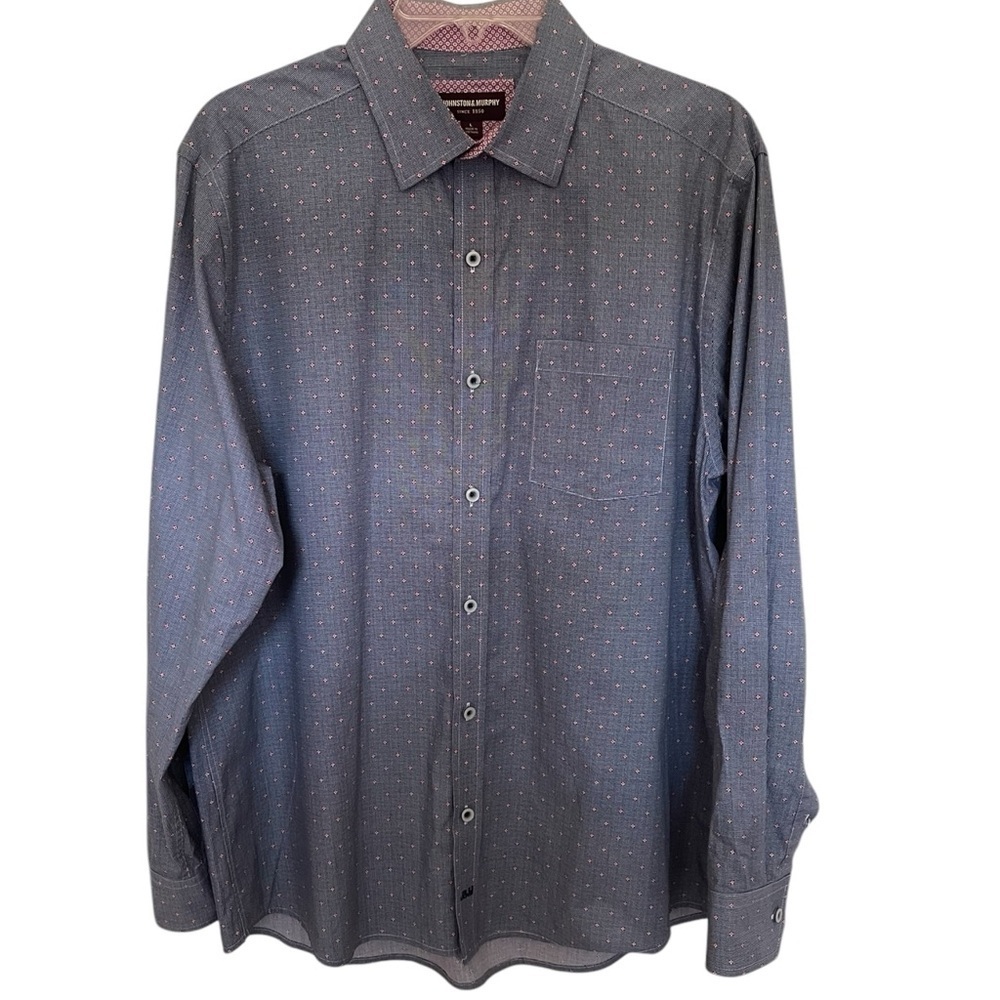 JOHNSTON & MURPHY LONG SLEEVE GRAY PRINT SHIRT SZ L